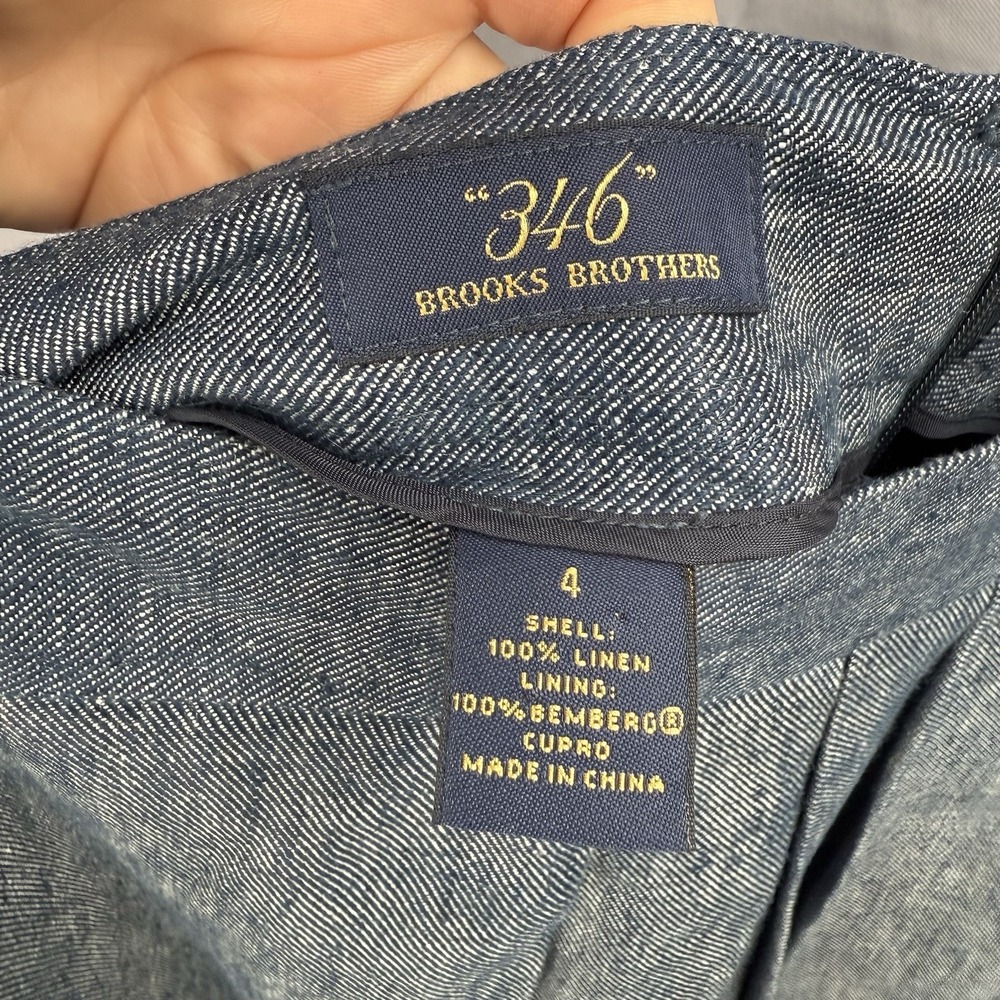 Brooks Brothers 346 Women's Blue Denim Chambray Linen Lined Pleated Skirt Size 4 - Picture 3 of 4